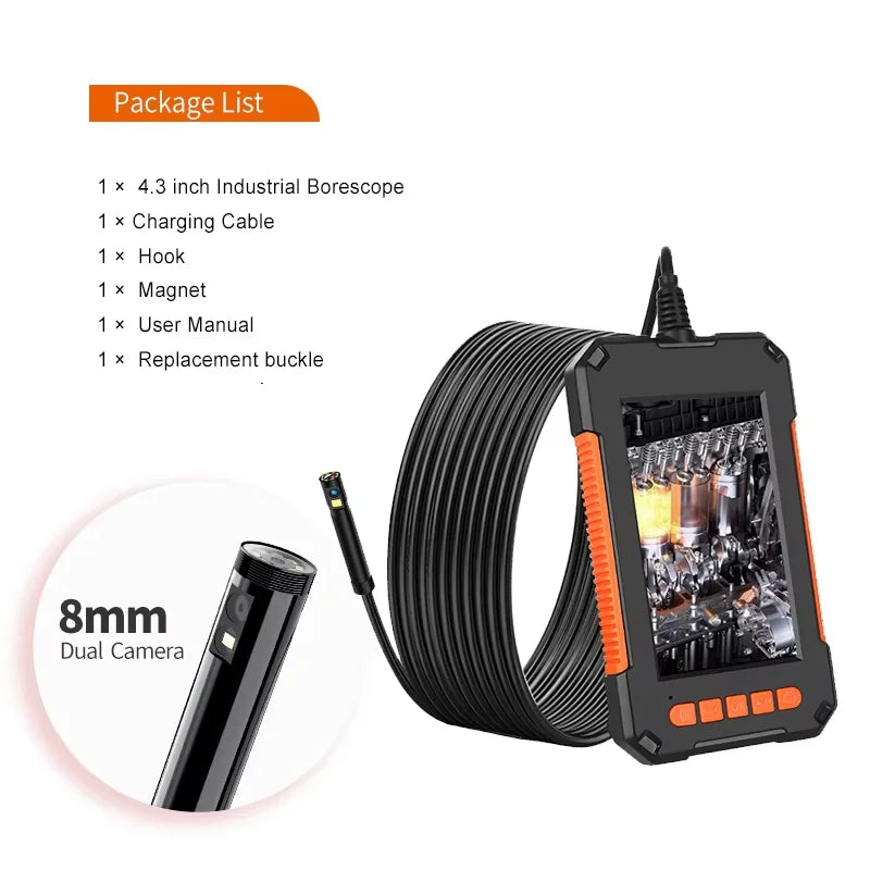 Single Dual-Lens Borescope with 4.3" 1080P HD Industrial Borescope IP67 Waterproof Inspection Camera For Car Photo and Video