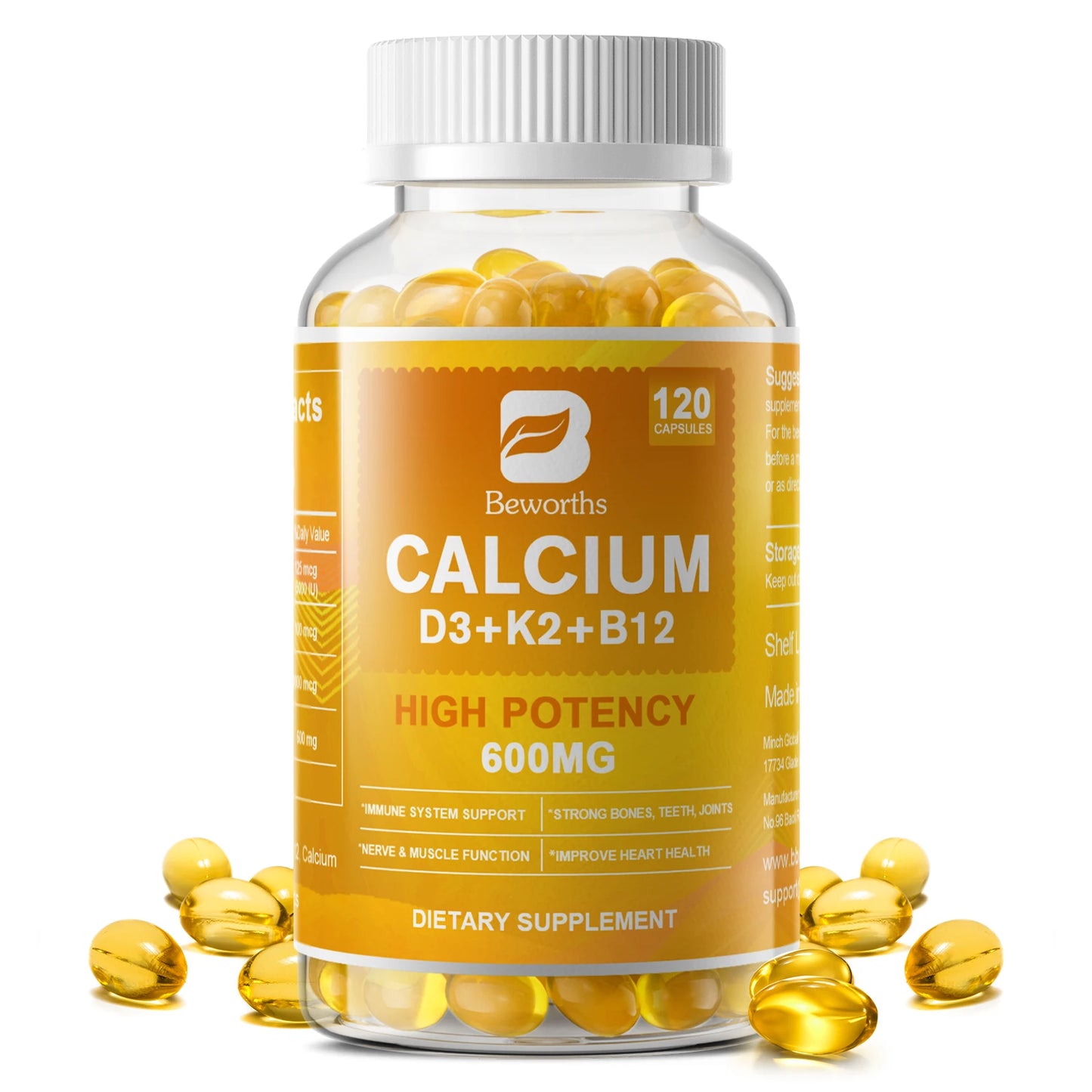 BEWORTHS 4in1 Vitamin D3 Calcium Capsules for Bone Strength Heart Health Immune Support Nerve and Muscle Function Health
