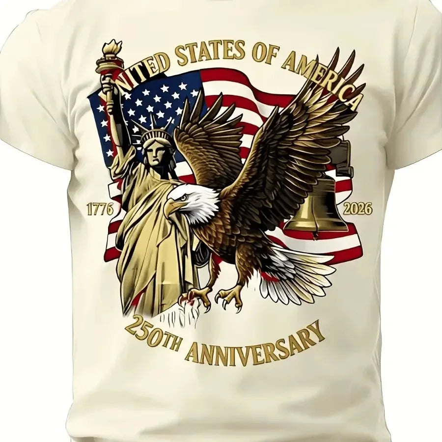 【New Arrival】250th Anniversary USA 1776-2026 T-Shirt American Eagle Liberty Bell Statue of Liberty Patriotic Red Casual Cotton Short Sleeve Tee Unisex Crew Neck Top