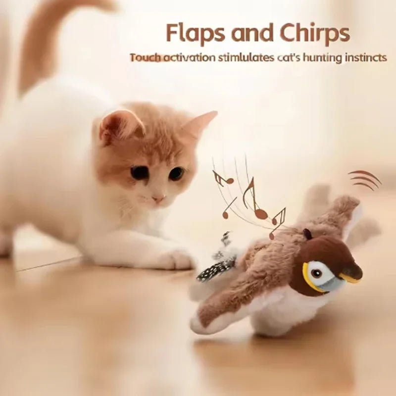 Bird Cat Toy Interactive Toys Dog Rechargeable Chirping Flapping Bird(no Flying) Touch Activated Plush Pet Toy