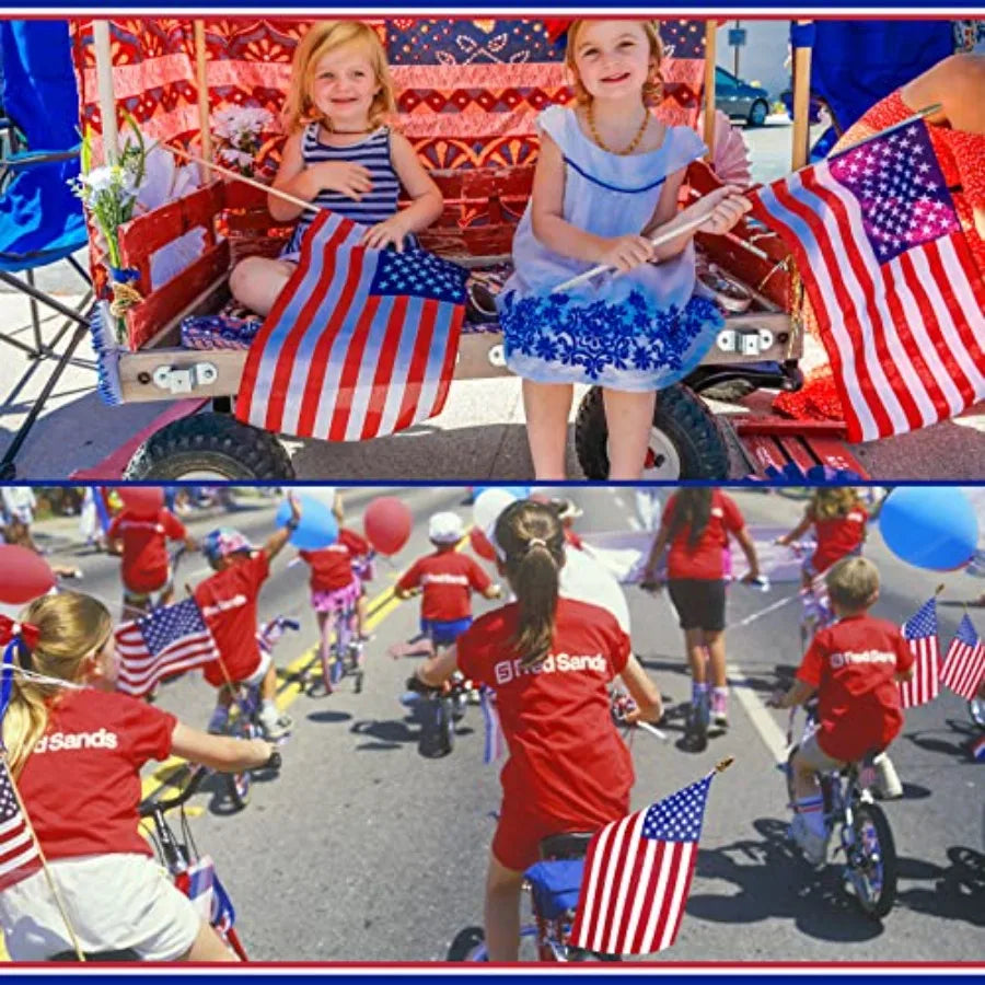 150 Pcs Small American Flags on Stick 8 x 12 Inch Mini US Flags Wooden Stick Bulk for 250th Anniversary Lawn Yard 4th of July Decor