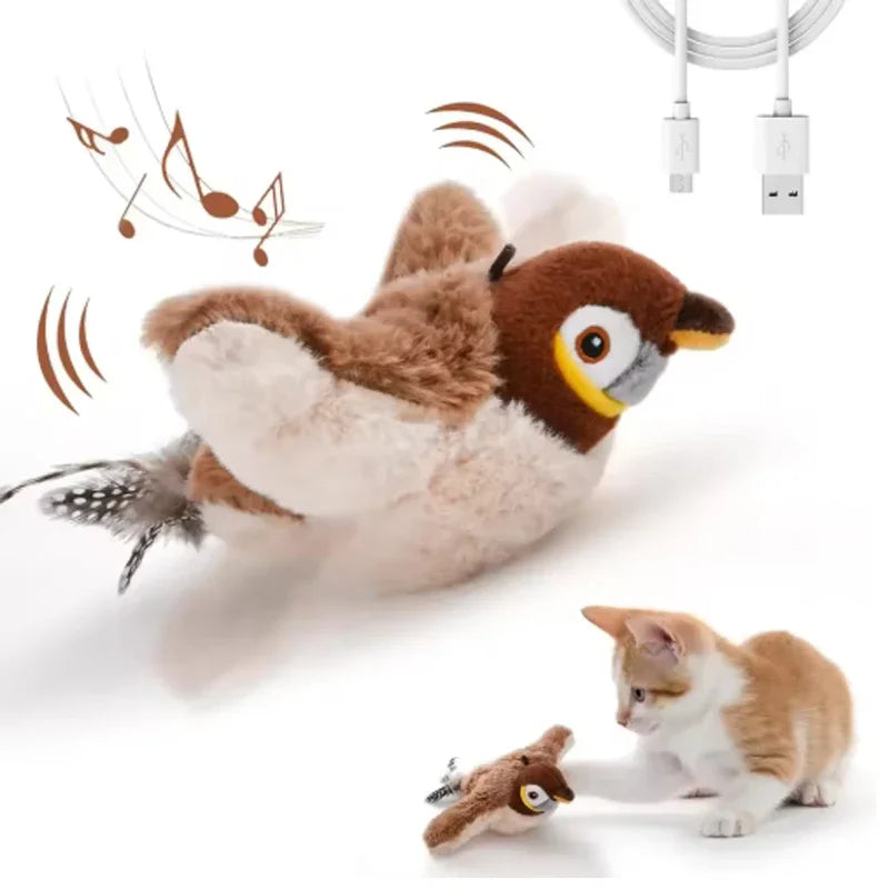 Bird Cat Toy Interactive Toys Dog Rechargeable Chirping Flapping Bird(no Flying) Touch Activated Plush Pet Toy