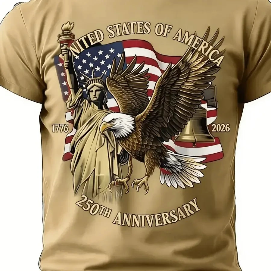 【New Arrival】250th Anniversary USA 1776-2026 T-Shirt American Eagle Liberty Bell Statue of Liberty Patriotic Red Casual Cotton Short Sleeve Tee Unisex Crew Neck Top