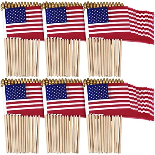 150 Pcs Small American Flags on Stick 8 x 12 Inch Mini US Flags Wooden Stick Bulk for 250th Anniversary Lawn Yard 4th of July Decor