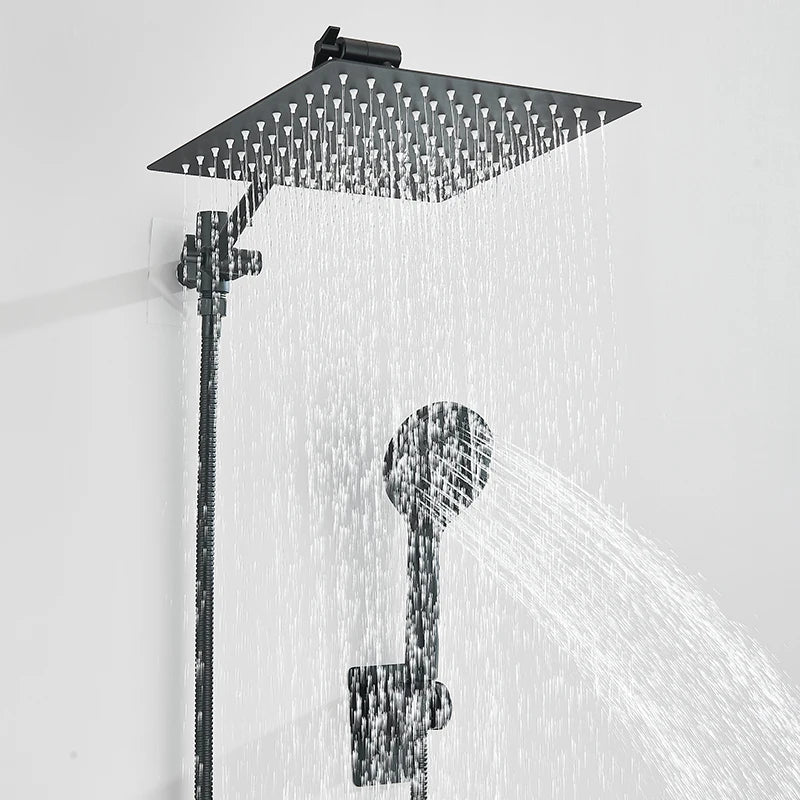 Square Stainless Steel Shower 20x20 Cm With Shutter And Luxury Hand Shower And Shutter Complete Kit