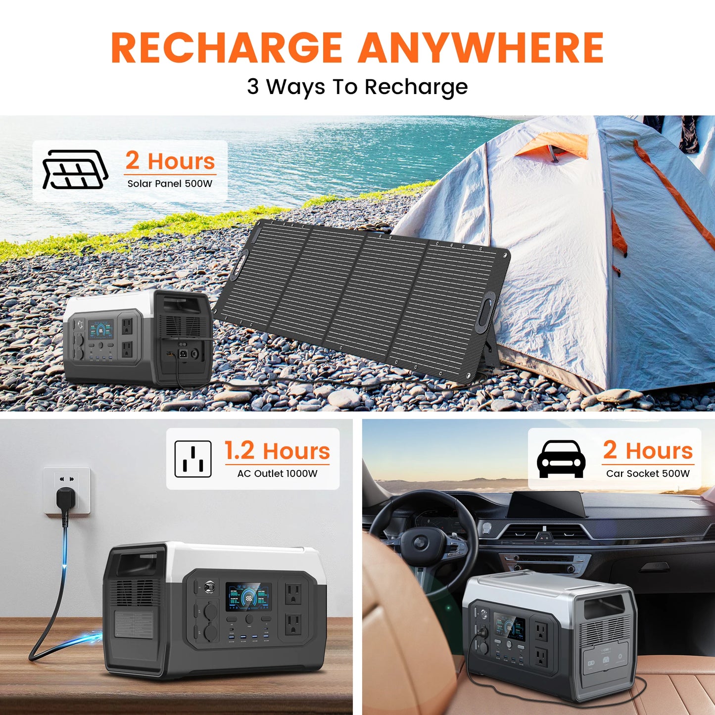 CTOLITY XP1000 1024WH Portable Power Station 1600W Solar Generator Camping Power Station LiFePo4 Battery Emergency