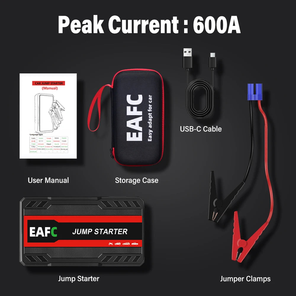 Car Jump Starter 2000A/1200A/600A Battery Charger Emergency Power Bank Booster with LED Lighting Starting Device for 12V Cars
