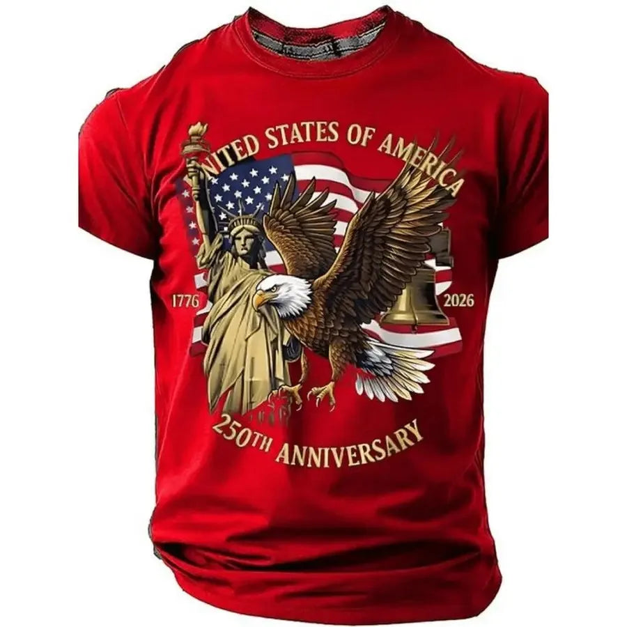 【New Arrival】250th Anniversary USA 1776-2026 T-Shirt American Eagle Liberty Bell Statue of Liberty Patriotic Red Casual Cotton Short Sleeve Tee Unisex Crew Neck Top