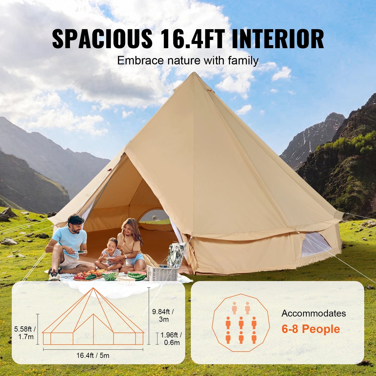 Buy Canvas Bell Tent 4 Seasons 5m Yurt Tent Canvas Tent for Camping with Stove Breathable Tent Holds up to 8 People