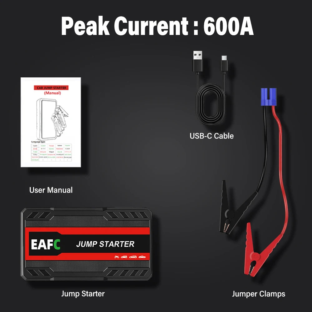 Car Jump Starter 2000A/1200A/600A Battery Charger Emergency Power Bank Booster with LED Lighting Starting Device for 12V Cars