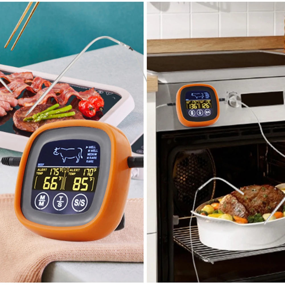 Digital Kitchen Thermometer with 2 Probe Touch Screen Meat Barbecue Food Temperature Measure Tool Steak BBQ Timer Cooking Tools