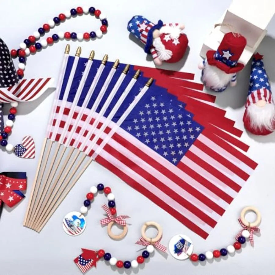 150 Pcs Small American Flags on Stick 8 x 12 Inch Mini US Flags Wooden Stick Bulk for 250th Anniversary Lawn Yard 4th of July Decor