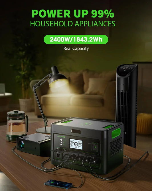 2400W Portable Power Station, 1843Wh LiFePO4 Solar Generator UPS Home Battery Backup Power w/4 2400W AC Outlets,2, Custom