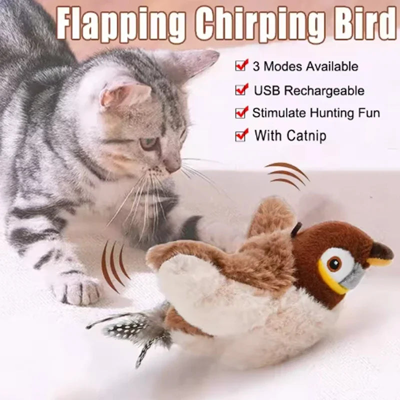 Bird Cat Toy Interactive Toys Dog Rechargeable Chirping Flapping Bird(no Flying) Touch Activated Plush Pet Toy