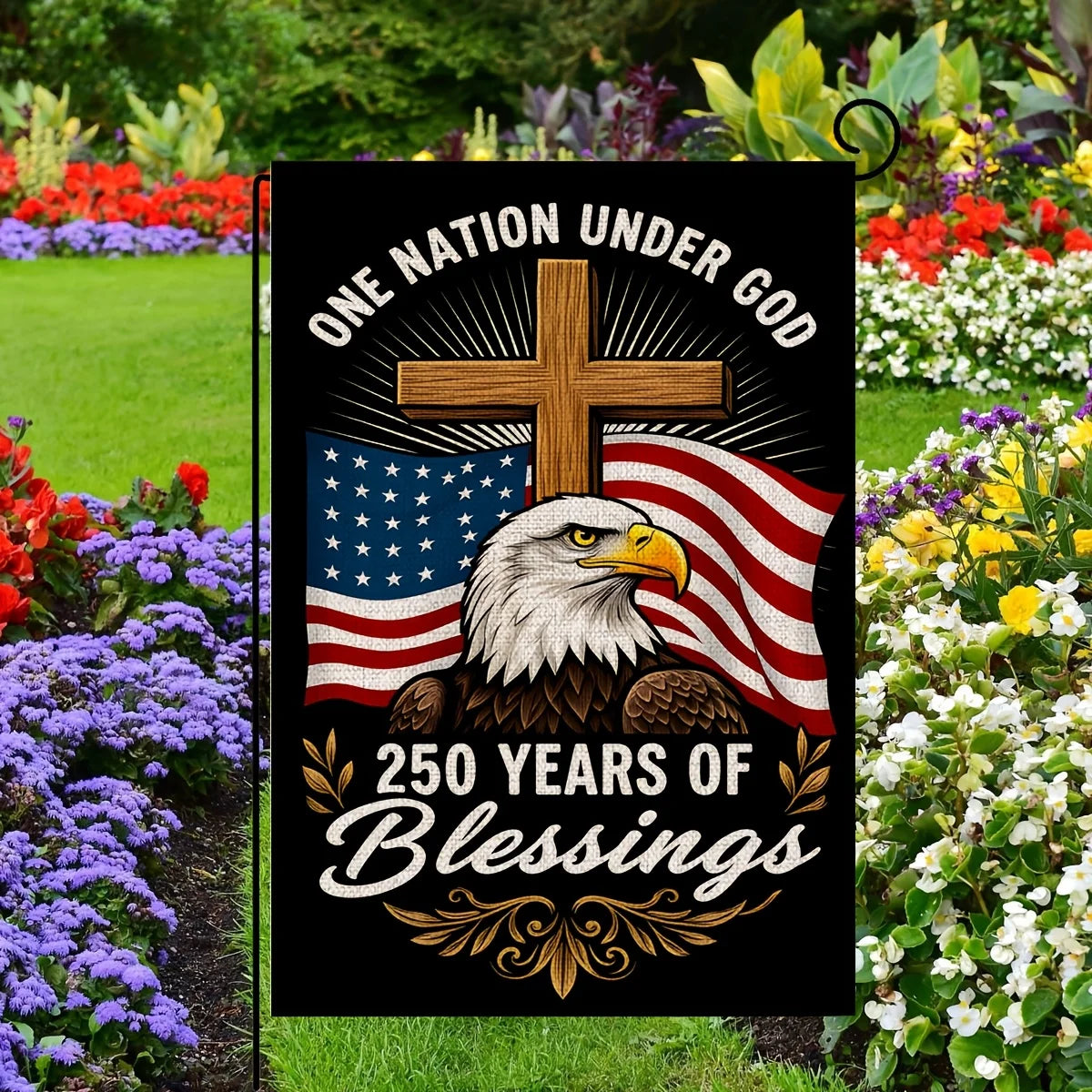One Nation Under God America Garden Flag 250th Anniversary Patriotic Classic Home & Yard Decor for Courtyard Porch, No Pole
