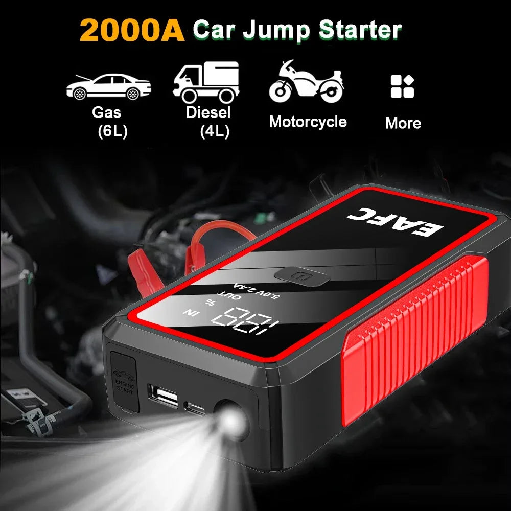 Car Jump Starter 2000A/1200A/600A Battery Charger Emergency Power Bank Booster with LED Lighting Starting Device for 12V Cars