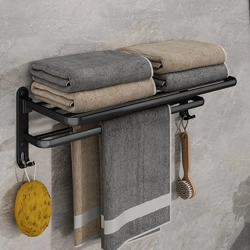 Matte Black 50 CM Folding Holder With Hook Towel Holder Wall Mount Aluminum Towel Rack