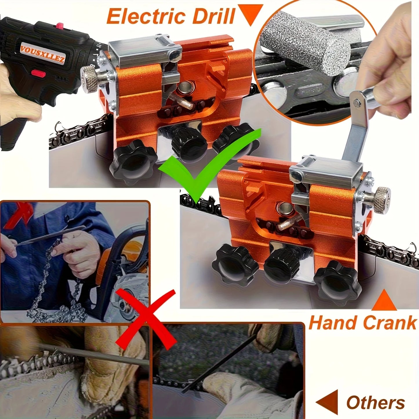 Portable Hand Chain Grinder Chain Clamp Sharpening Tool Quick Grinding for Chainsaw Chains Ideal Handheld Maintenance Equipment