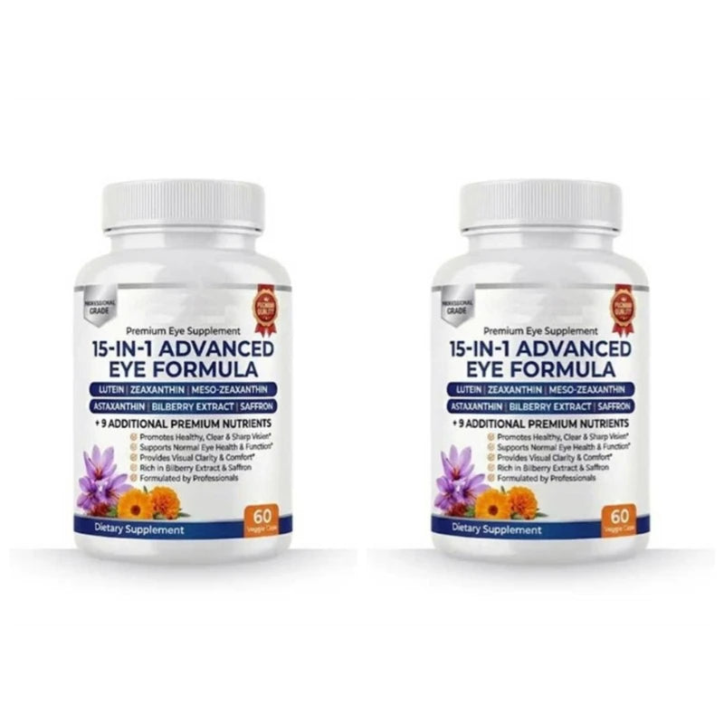 15-in-1 Advanced Eye Formula Supplement with Lutein Zeaxanthin Bilberry& Premium Nutrients Supports Healthy Vision 60Veggie Caps