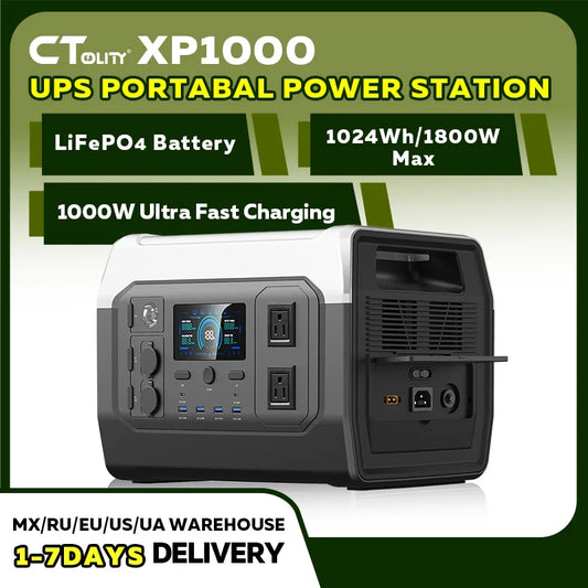CTOLITY XP1000 1024WH Portable Power Station 1600W Solar Generator Camping Power Station LiFePo4 Battery Emergency