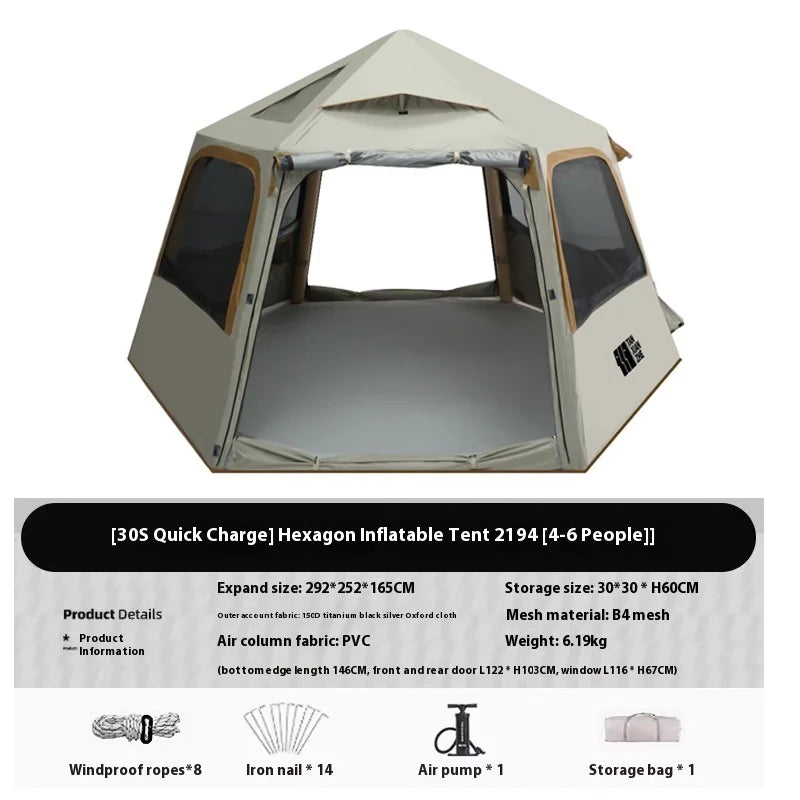 Large Camping Inflatable Air tent 4-6 people Waterproof Tent Hiking Camping Tent Traveling hexagonal Awning tent with Canopy