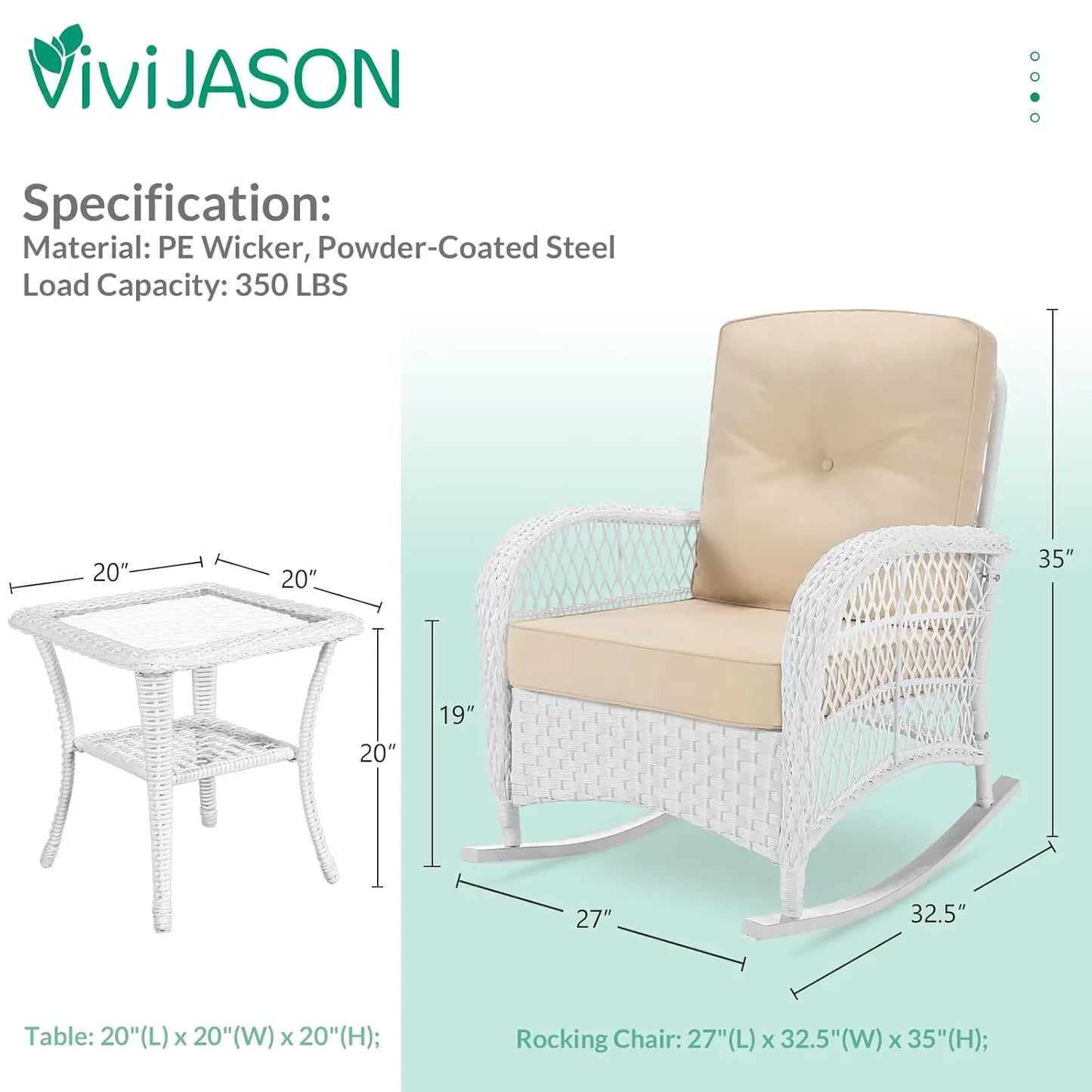 3-Piece Outdoor Conversation Bistro Set, Patio Wicker Rocking Chairs Rattan Furniture Sets w/ 2 Rattan Chairs,, Customized
