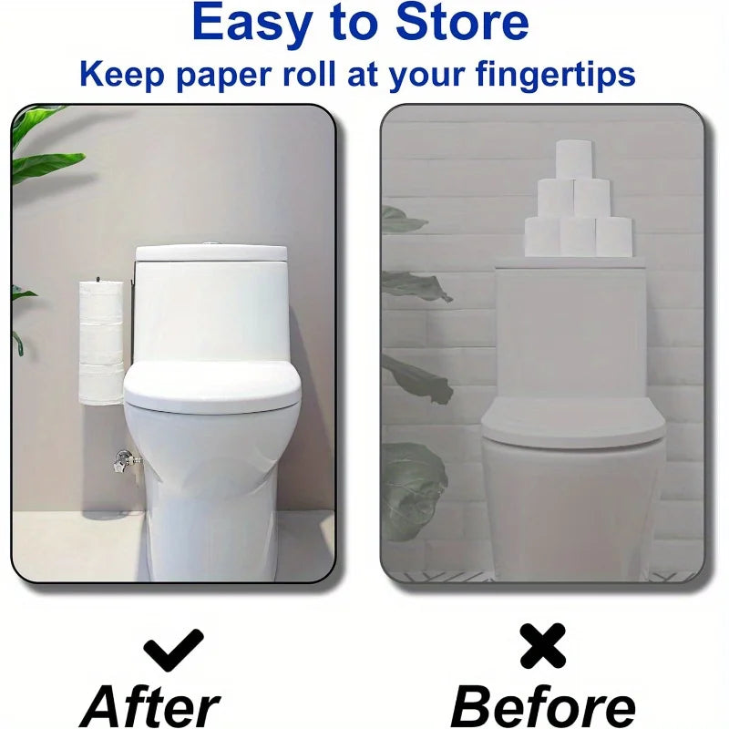 Self-Adhesive Toilet Paper Holder, Black Iron Bathroom Tissue Rack with Towel Bar, No-Drill Wall Mount, Bathroom Storage
