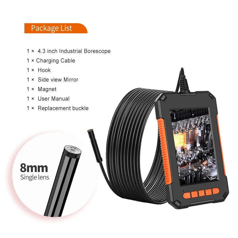 Single Dual-Lens Borescope with 4.3" 1080P HD Industrial Borescope IP67 Waterproof Inspection Camera For Car Photo and Video