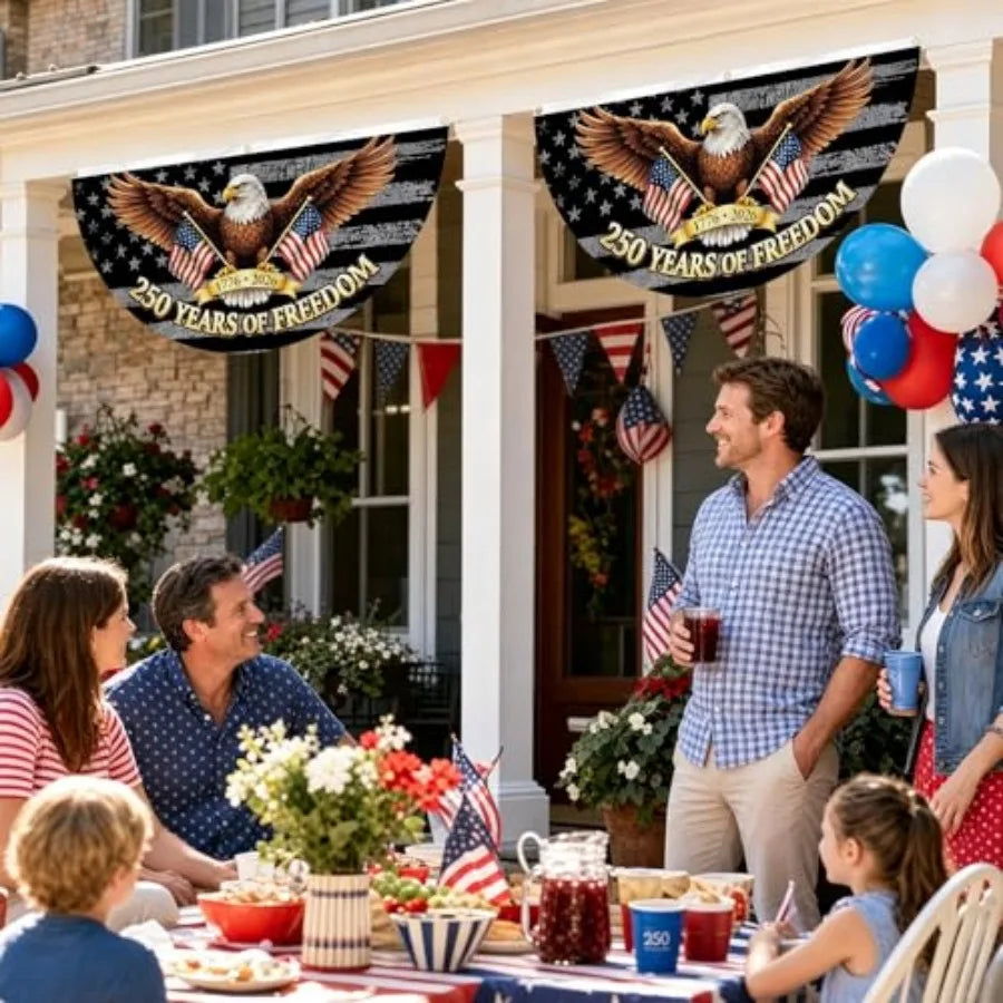 250th Anniversary Bunting Flag, 250 Years of Freedom American Commemorative Fan Banner, 1776-2026 USA Patriotic Eagle Flag for