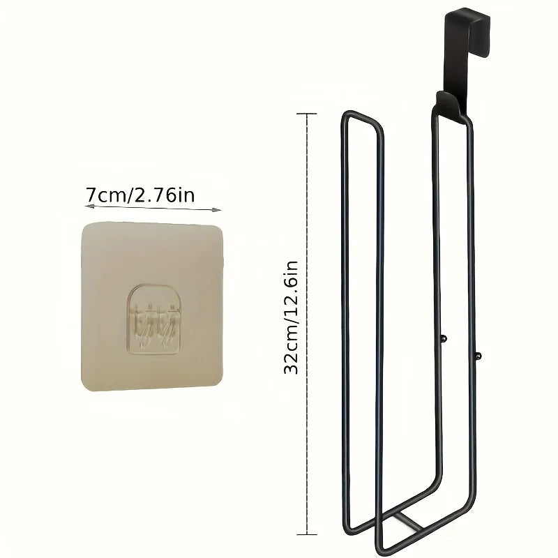 Self-Adhesive Toilet Paper Holder, Black Iron Bathroom Tissue Rack with Towel Bar, No-Drill Wall Mount, Bathroom Storage