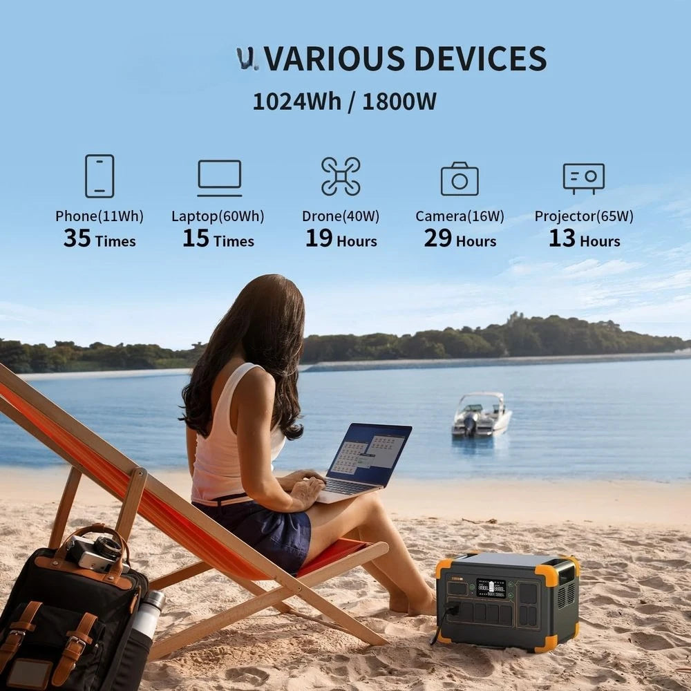 1800W Portable Power Station, 1024Wh/4096Wh Expandable, LiFePO4 Battery, Ideal for Camping, RV, Home Backup