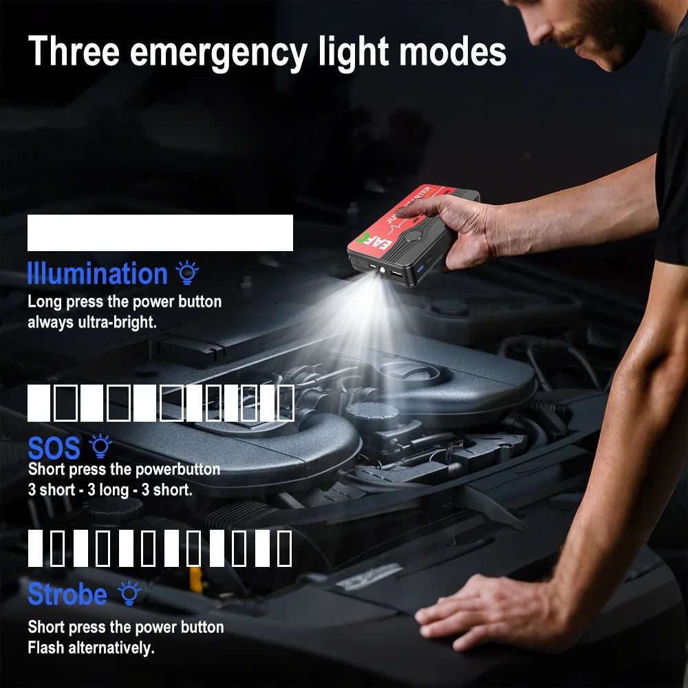 Car Jump Starter 2000A Peak Current Portable Battery Booster Power Bank Starting Device Car Starter for Petrol Diesel 6.0L/4.0L