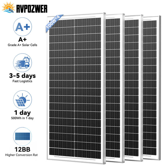 RVPOZWER 12.8V 400/200/100W Rigid Solar Panel 12BB N-Type Solar Cells Monocrystalline Silicon Waterproof Solar Panel Home/RV