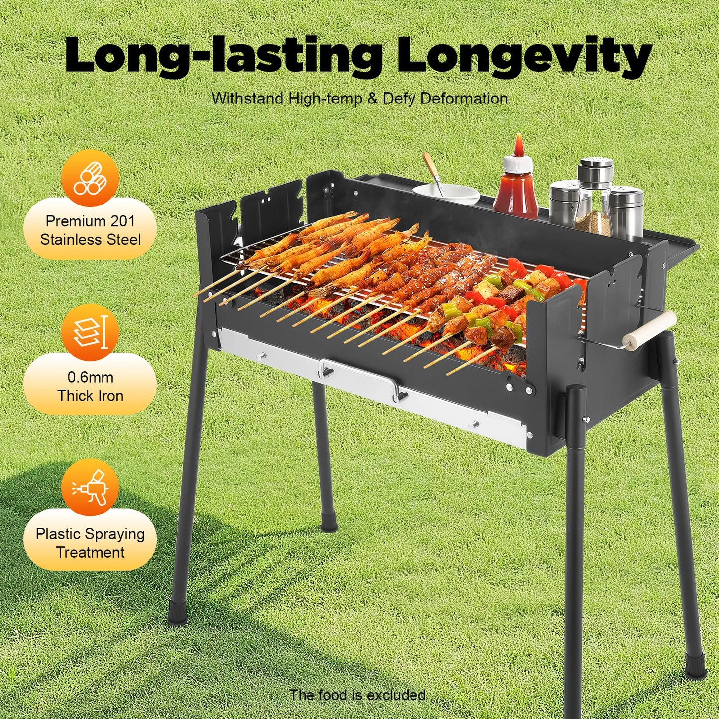 70*40*23.5cm Barbecue Charcoal Grill Stainless Steel Folding Portable BBQ Tool Kits for Outdoor Cooking Camping Hiking Picnics