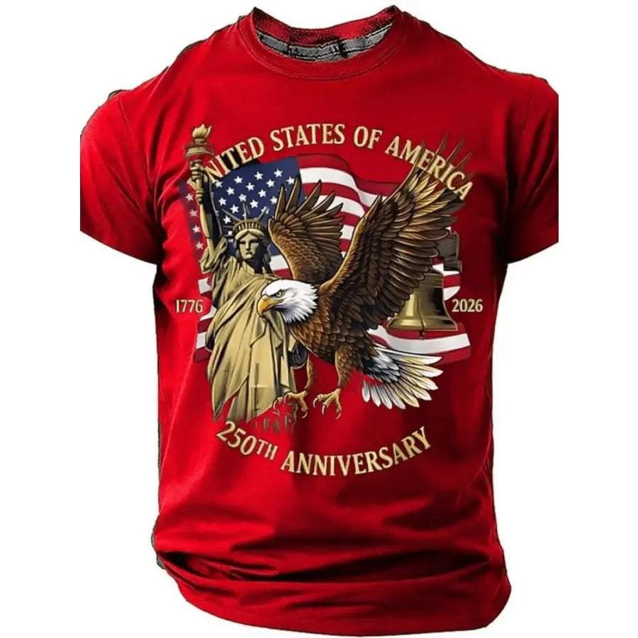 【New Arrival】250th Anniversary USA 1776-2026 T-Shirt American Eagle Liberty Bell Statue of Liberty Patriotic Red Casual Cotton Short Sleeve Tee Unisex Crew Neck Top