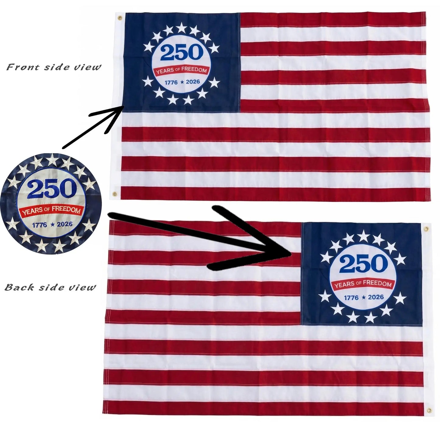 2026 250th Anniversary USA Flag 3x5 Ft True Double Sided American Commemorative Flags Embroidered Stars Heavy Duty 210D Nylon