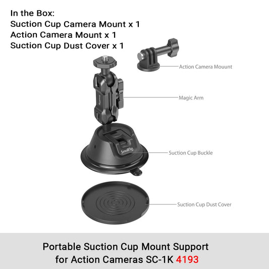 SmallRig Portable Suction Cup Mount Support for Action Cameras SC-1K Action Camera with A Universal Mount -4193