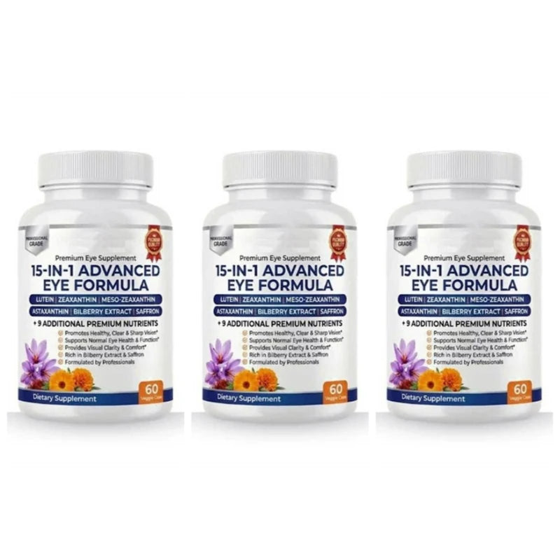 15-in-1 Advanced Eye Formula Supplement with Lutein Zeaxanthin Bilberry& Premium Nutrients Supports Healthy Vision 60Veggie Caps