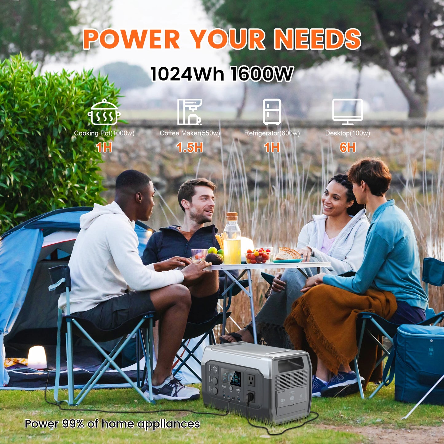 CTOLITY XP1000 1024WH Portable Power Station 1600W Solar Generator Camping Power Station LiFePo4 Battery Emergency
